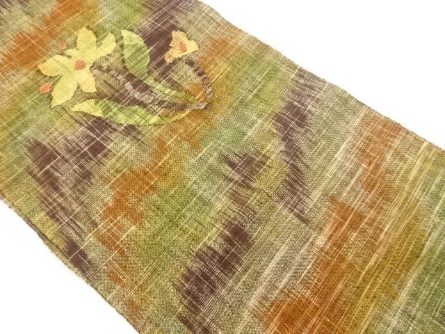 手織り真綿紬花模様織出し名古屋帯